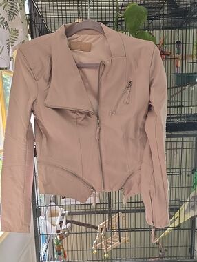 Women’s Blush Pink Asymmetrical Zip Jacket Leather